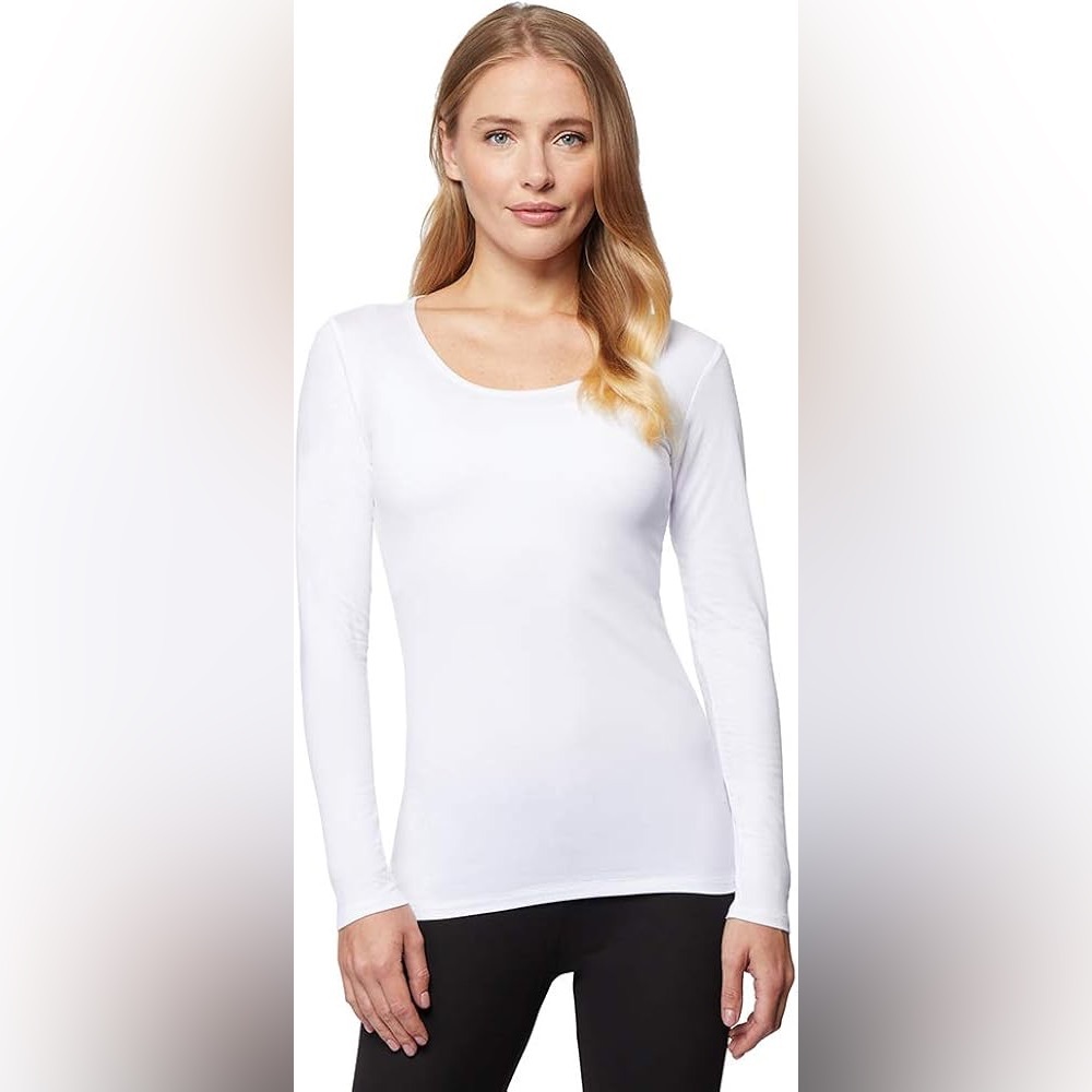 Women's White & Gray Long Sleeve Scoop Neck Top - 2 Pack Sz S
